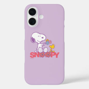 Funda iPhone 16 Cacahuetes   Flores Snoopy & Woodstock