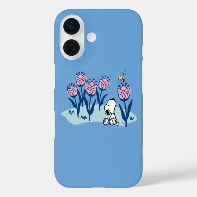 Funda iPhone 16 Cacahuetes | Jardín de flores Snoopy & Woodstock (Reverso )