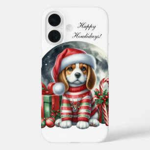 Funda iPhone 16 cachorro de Navidad festivo personalizable