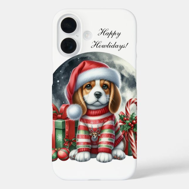 Funda iPhone 16 cachorro de Navidad festivo personalizable (Reverso )