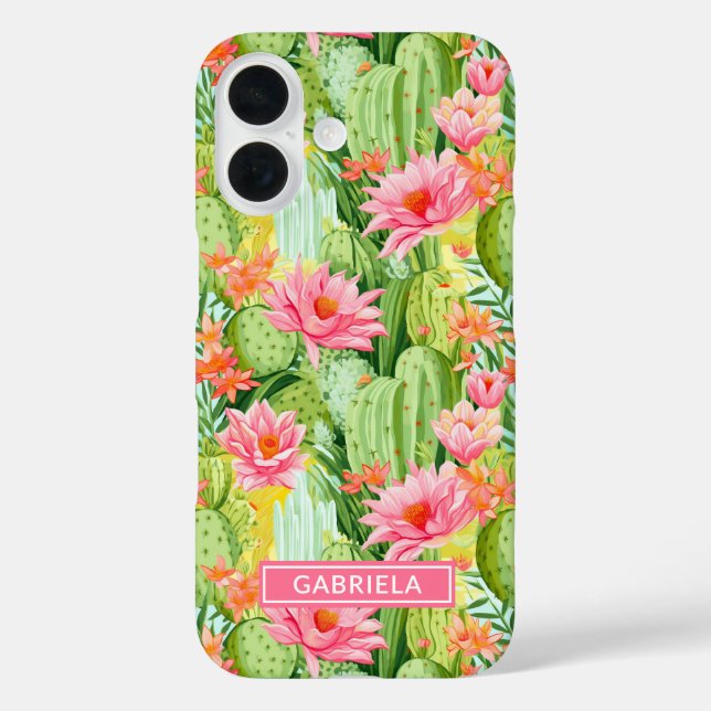 Funda iPhone 16 Cactus Acuarela Floral Personalizado (Reverso )