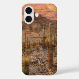 Funda iPhone 16 Cactus de Órgano en Foto de Puesta de Sol con Gran