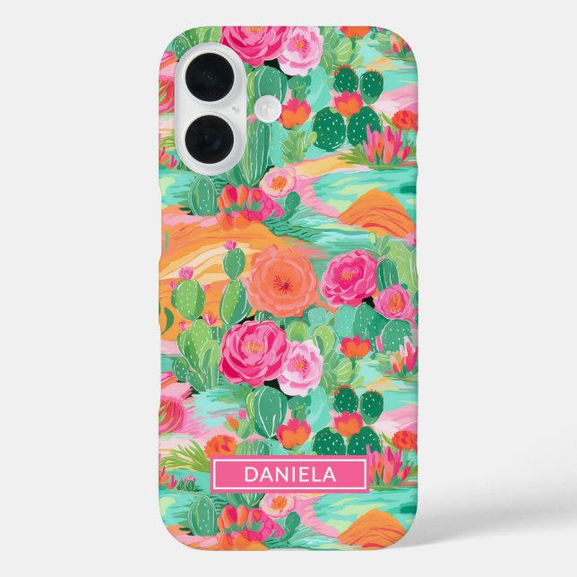 Funda iPhone 16 Cactus del Desierto Florido Personalizado (Reverso )