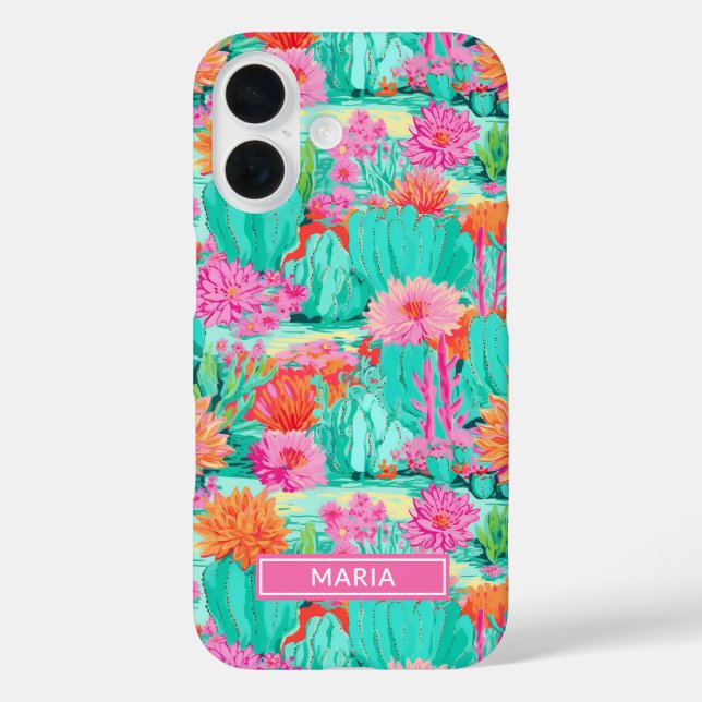 Funda iPhone 16 Cactus Florales Personalizados Modernos (Reverso )