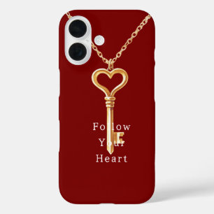 Funda iPhone 16 Cadena de Corazón de Oro Rojo