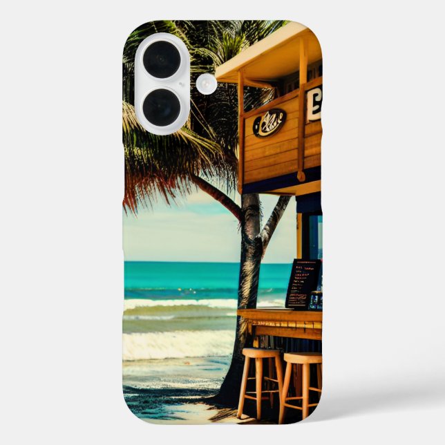 Funda iPhone 16 Café Bar de la playa de Bali (Reverso )