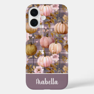 Funda iPhone 16 Calabaza personalizada y flores con estampado de c