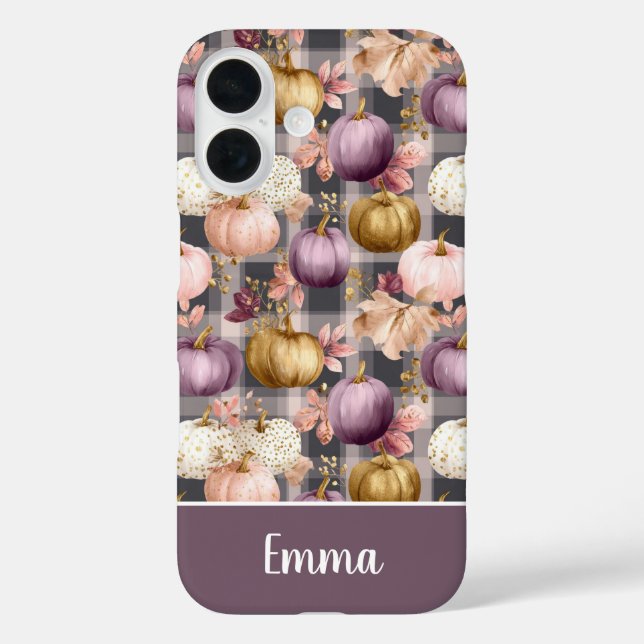 Funda iPhone 16 Calabaza personalizada y flores con estampado de c (Reverso )