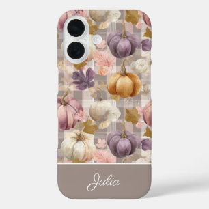 Funda iPhone 16 Calabaza personalizada y flores con estampado de c