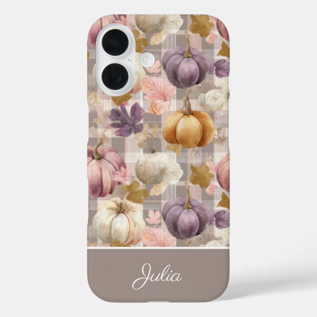 Funda iPhone 16 Calabaza personalizada y flores con estampado de c (Reverso )