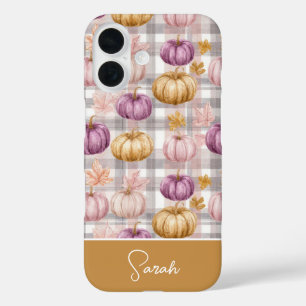 Funda iPhone 16 Calabaza personalizada y flores con estampado de c