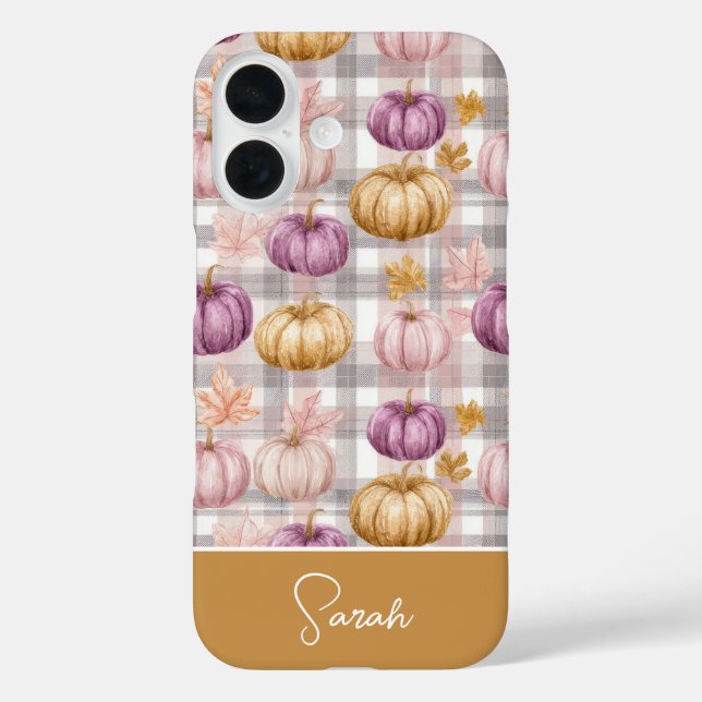 Funda iPhone 16 Calabaza personalizada y flores con estampado de c (Reverso )