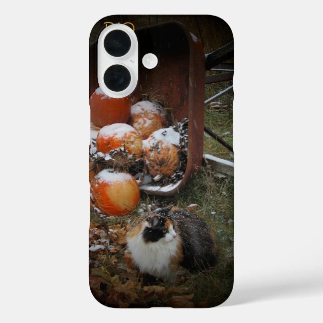 Funda iPhone 16 Calabazas de cosecha y gato calico (Reverso )