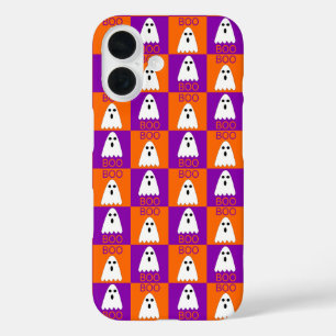 Funda iPhone 16 Calabazas de Halloween Fantasma Morado y Naranja C