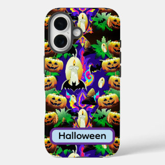 Funda iPhone 16 Calabazas espeluznantes y patrón opulentos de Hall