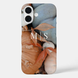 Funda iPhone 16 Calabazas Monogramadas Naranja Y Caída Azul