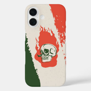 Funda iPhone 16 Calavera Caliente - Calavera flamando con bigote