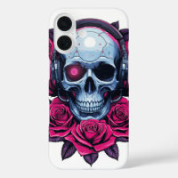 Calavera de cibermuerte neonatal y Rosas blancos
