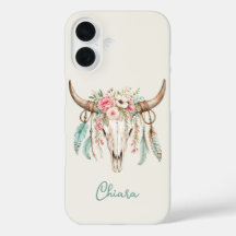 Calavera de vaca floral acuarela boho