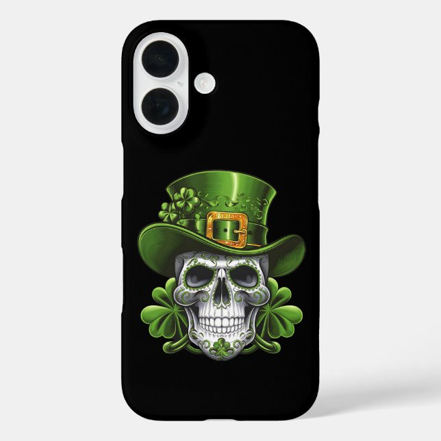 Funda iPhone 16 Calavera Día de San Patricio Trébol (Reverso )