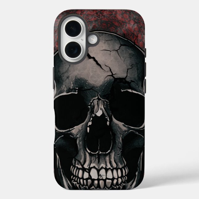 Funda iPhone 16 Calavera resquebrajada - Horror gótico oscuro (Reverso )