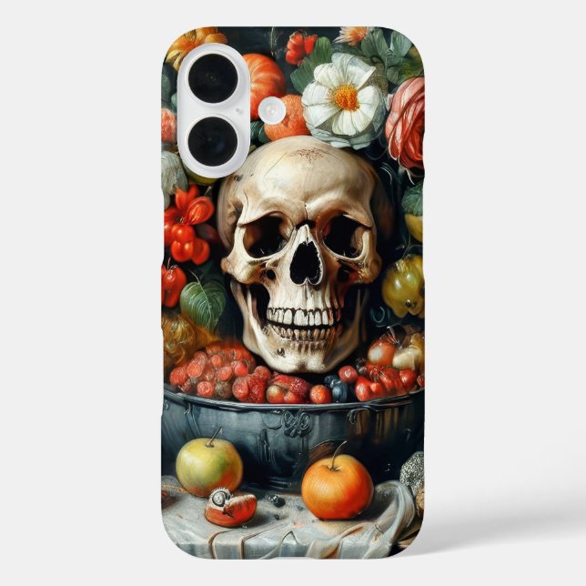 Funda iPhone 16 Calavera y fruta en portada estilo Vanitas  (Reverso )