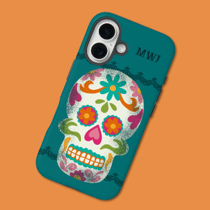 Funda iPhone 16 Calaveras de azúcar Dia De Los Muertos Monogramado
