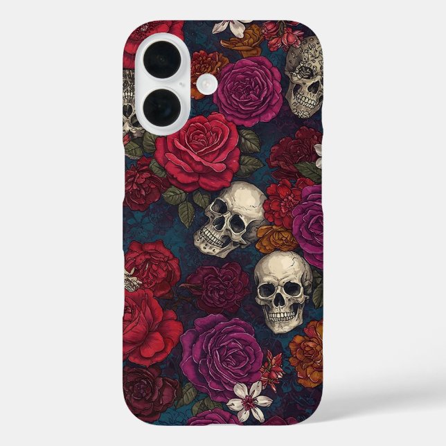 Funda iPhone 16 Calaveras y flores (Reverso )