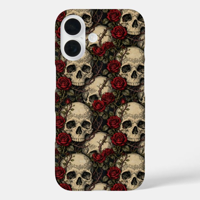 Funda iPhone 16 Calaveras y Rosa de Espino (Reverso )