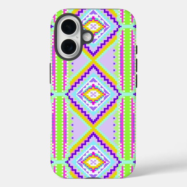 Funda iPhone 16 Calidoscopio de Sueños Tribales de Neón (Reverso )
