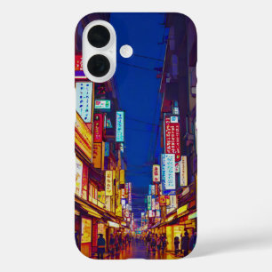 Funda iPhone 16 Calle de la ciudad japonesa por la noche