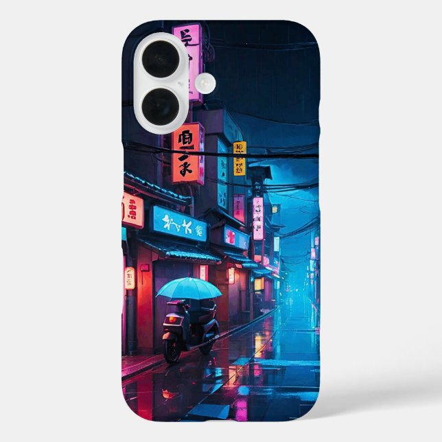 Funda iPhone 16 Calle de Tokio de noche LoFi Art (Reverso )