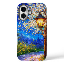 Calle nocturna y linterna