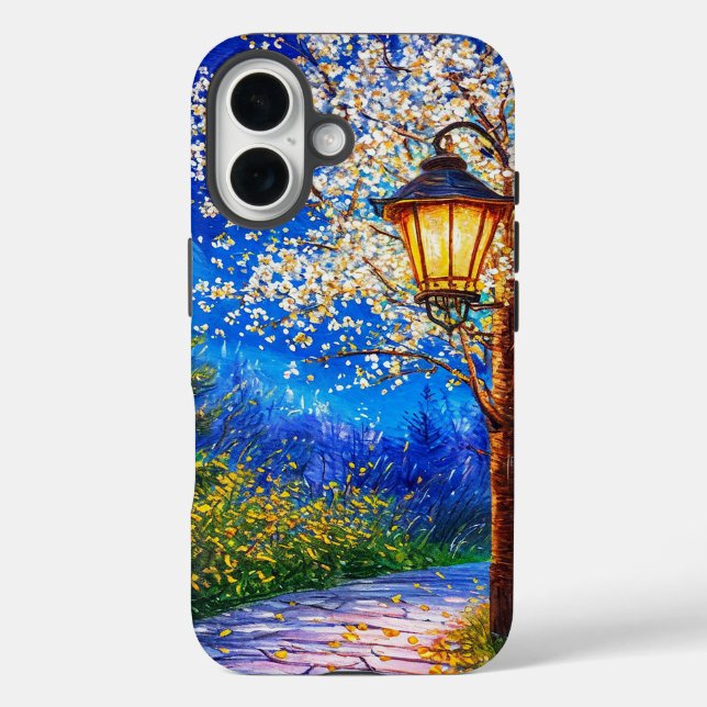 Funda iPhone 16 Calle nocturna y linterna (Reverso )