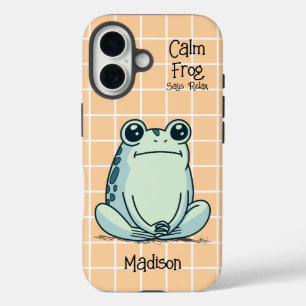 Funda iPhone 16 Calm Frog dice Relax Funny Personalizado