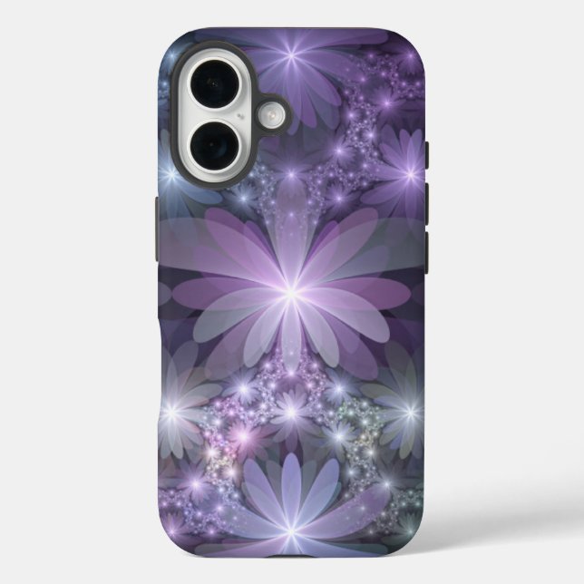 Funda iPhone 16 Cama de flores arte fractal abstracto brillante de (Reverso )