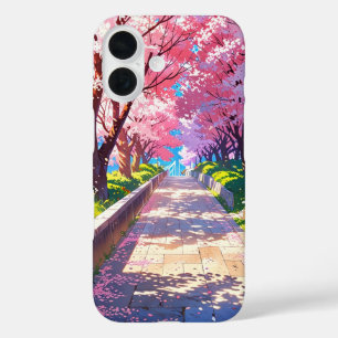 Funda iPhone 16 Camino de flores de cerezo - Paisaje de primavera