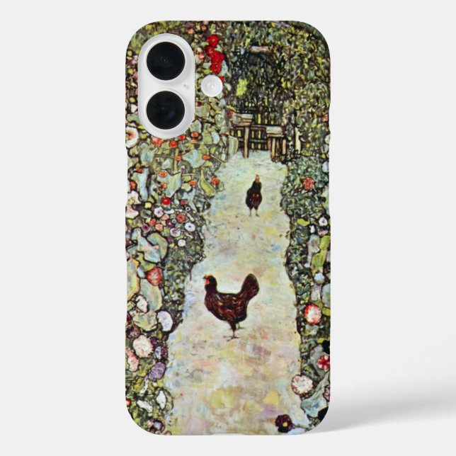 Funda iPhone 16 Camino de jardín con pollos, Gustav Klimt, Art Nou (Reverso )