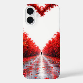 Funda iPhone 16 Camino del Bosque del Corazón Rojo – Diseño de Nat