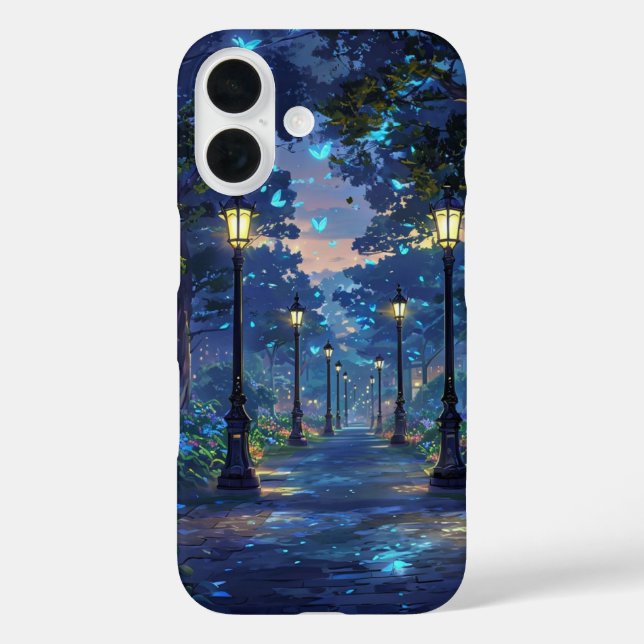 Funda iPhone 16 Camino del bosque nocturno mágico (Reverso )