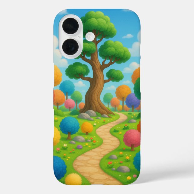 Funda iPhone 16 Camino forestal Personalizado y caprichoso con árb (Reverso )
