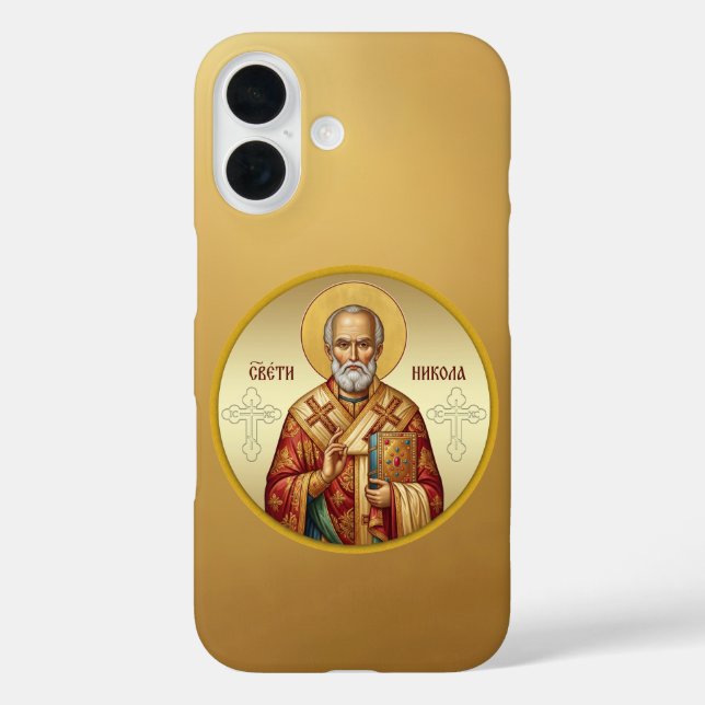 Funda iPhone 16 Camiseta de icono ortodoxo de San Nicolás (Reverso )