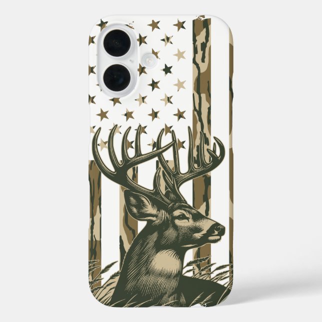 Funda iPhone 16 Camo de Bottomland Bandera Americana Camo de caza  (Reverso )