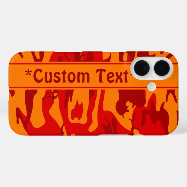 Funda iPhone 16 Camo rojo de lava con texto Personalizado (Reverso (Horizontal))