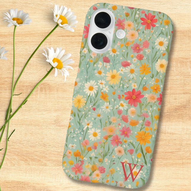 Funda iPhone 16 Campo de flores silvestres en acuarela (Subido por el creador)