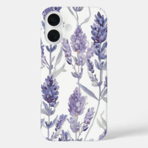 Funda iPhone 16 Campos de lavanda Patrón de flores de acuarela p