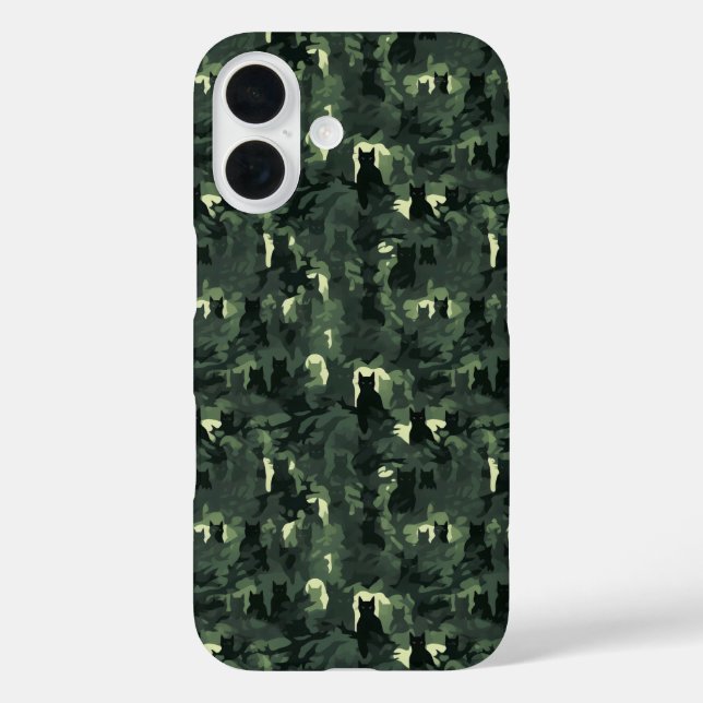 Funda iPhone 16 Camuflaje de gato verde oscuro (Reverso )