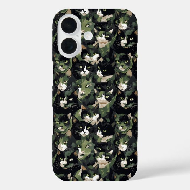 Funda iPhone 16 Camuflaje de gatos verdes (Reverso )