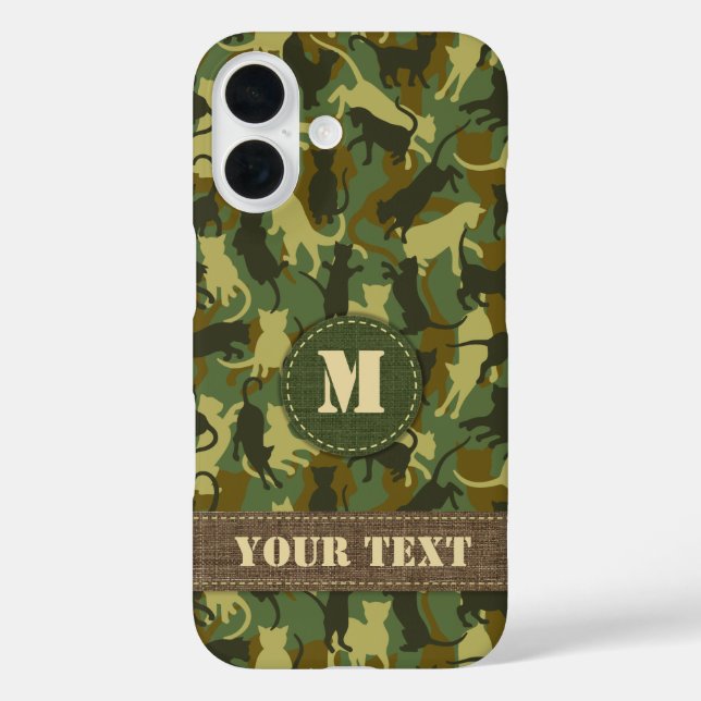 Funda iPhone 16 Camuflaje de Woodland para gatos (Reverso )