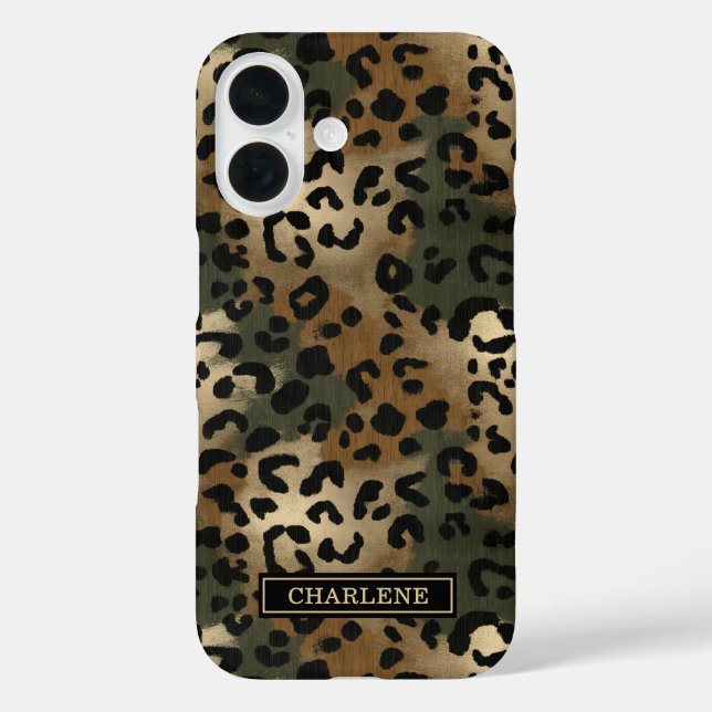 Funda iPhone 16 Camuflaje Estampado Leopardo Monogramado (Reverso )